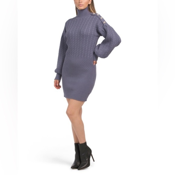 En Saison Bettany Mini Cable Knit Sweater Dress in Blue NWT Size Small - Picture 2 of 7